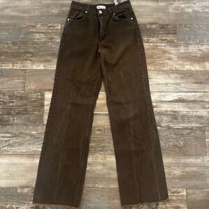 Zara jeans, wide leg, size USA 6 brown wash, wide leg frayed hem